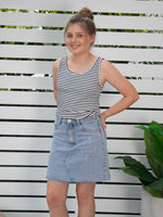 Mimi Rib Tank (Teen) - White/Black Stripe *