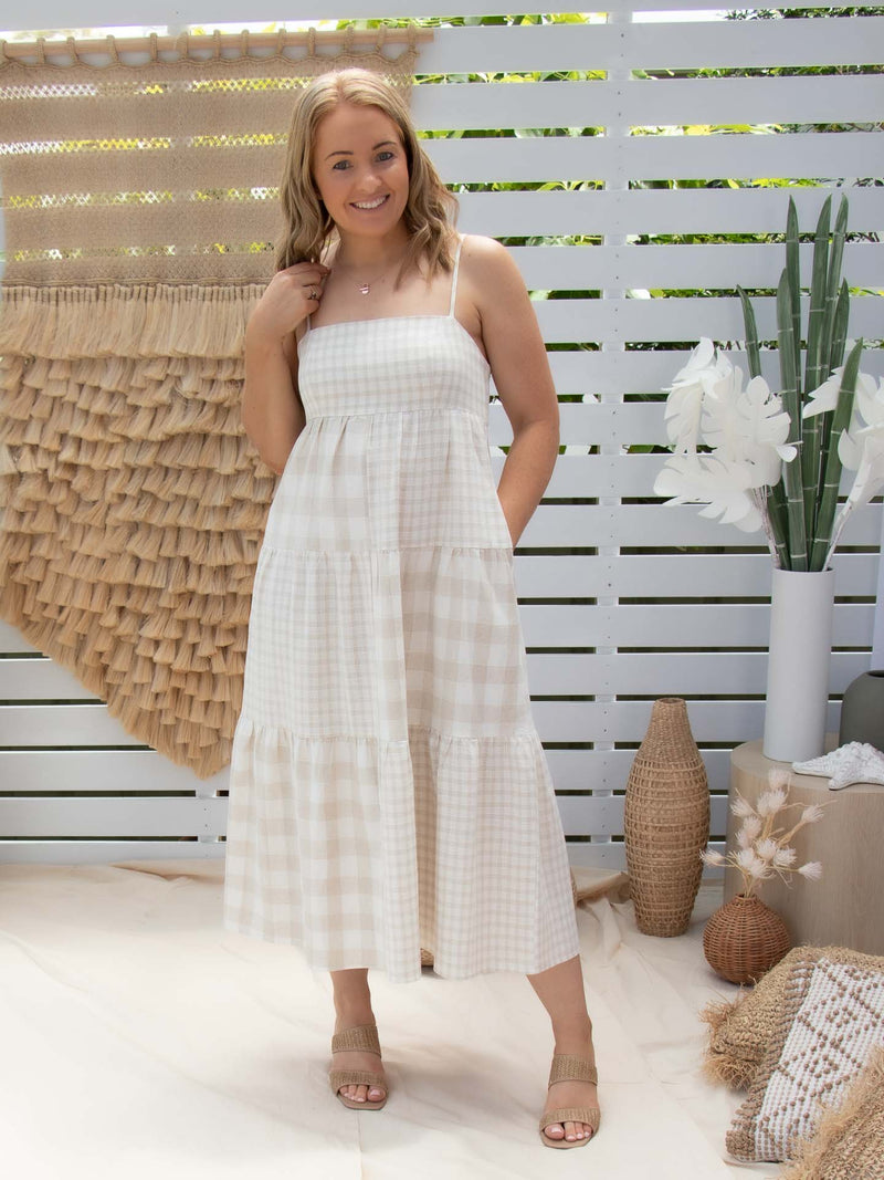 Luna Dress - Natural Gingham *