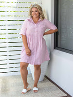 Jenna Shirt Dress - Pink/White *