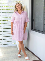 Jenna Shirt Dress - Pink/White *