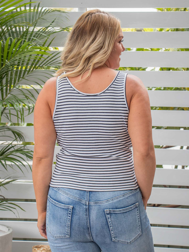 Mimi Rib Tank - White/Black Stripe