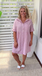 Jenna Shirt Dress - Pink/White *